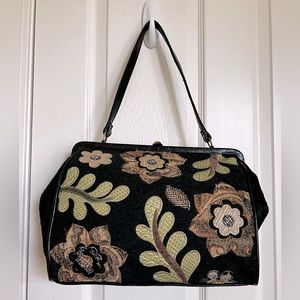 Vintage-Bueno Multicolor Florals, Vegan Leather Framed shoulder Bag Satchel.
